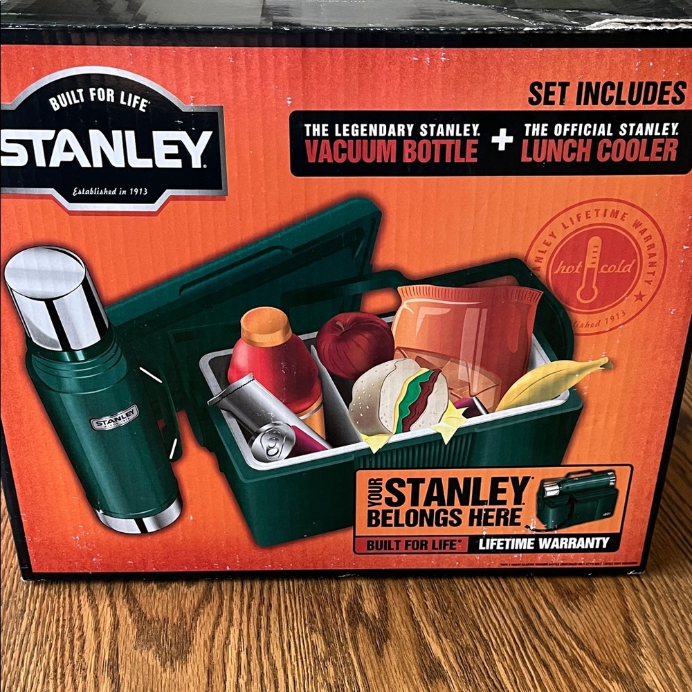 Vintage Stanley Green Vacuum Bottle and Lunch Cooler Set